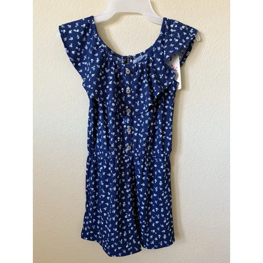 Lot Of 2 Justice Floral Ruffle Sleeveless Elastic Waist Girls Romper Size M 10